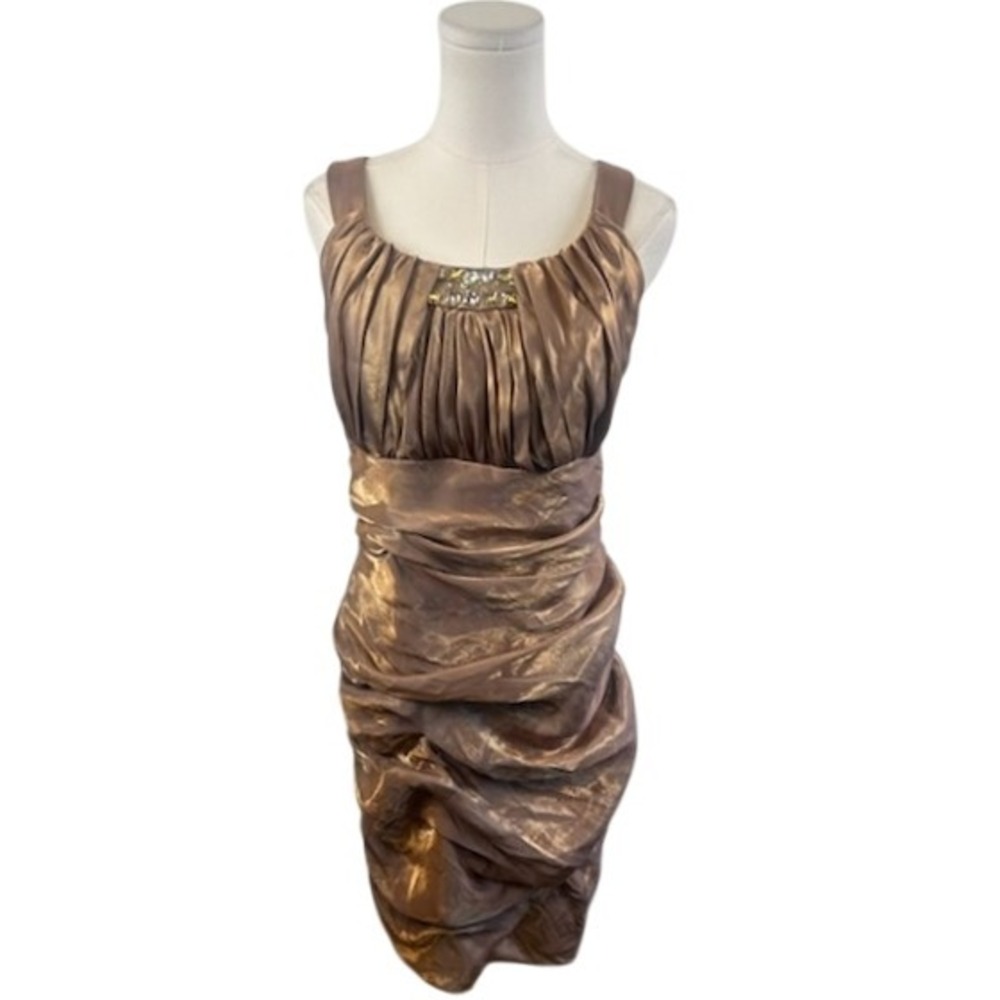 Jackie Jon New York Bronze Cocktail Dress Rhinestone Embellished Size 14